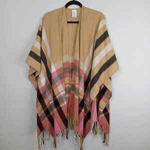 Woolrich Poncho Blanket Wrap Striped Scarf Boho Cozy Cabincore One Size Soft